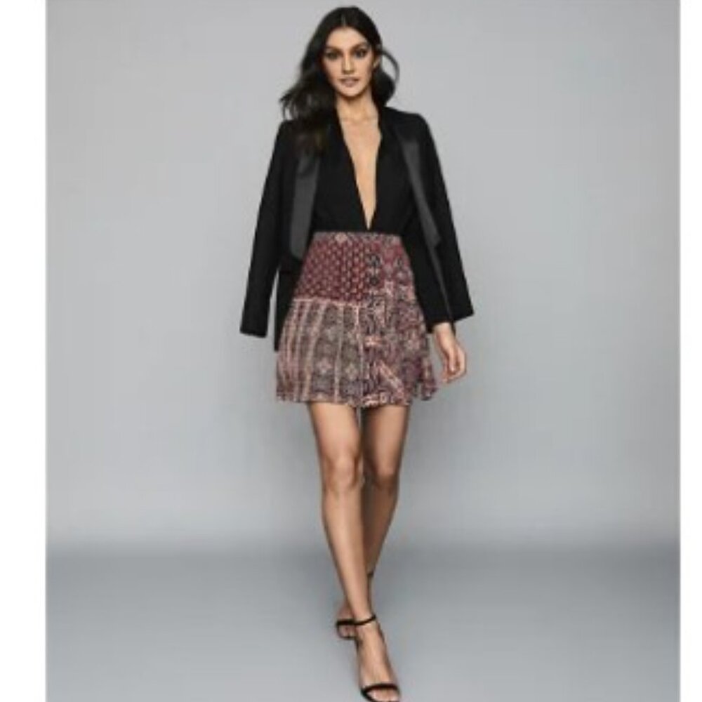 Reiss Izarra Patchwork Printed Skirt - Red